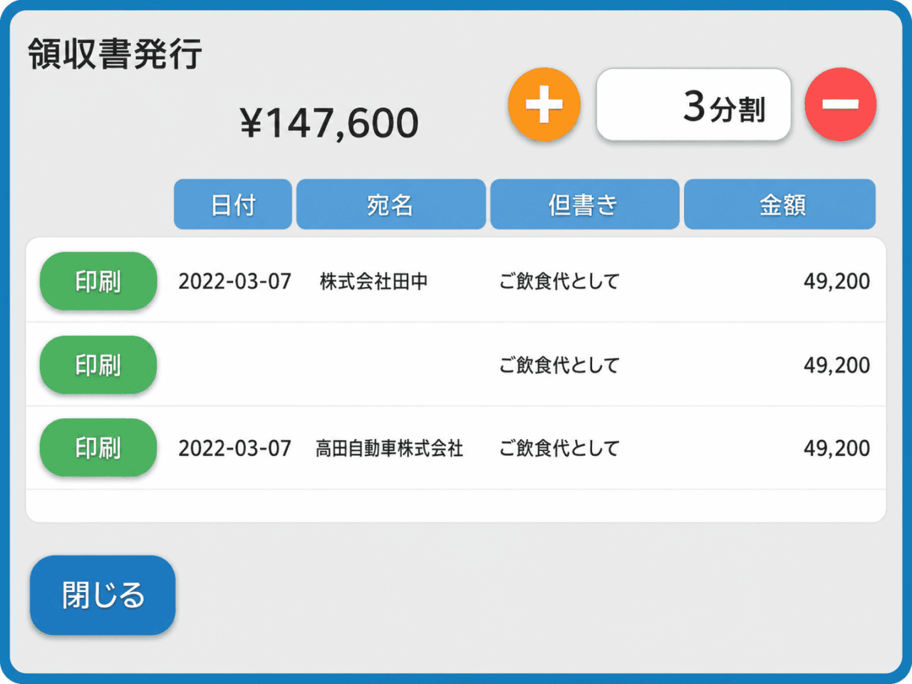 領収書の内容が記載されている